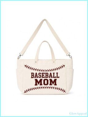 Baseball Mom Canvas Tote Bag with Pockets Adjustable Strap